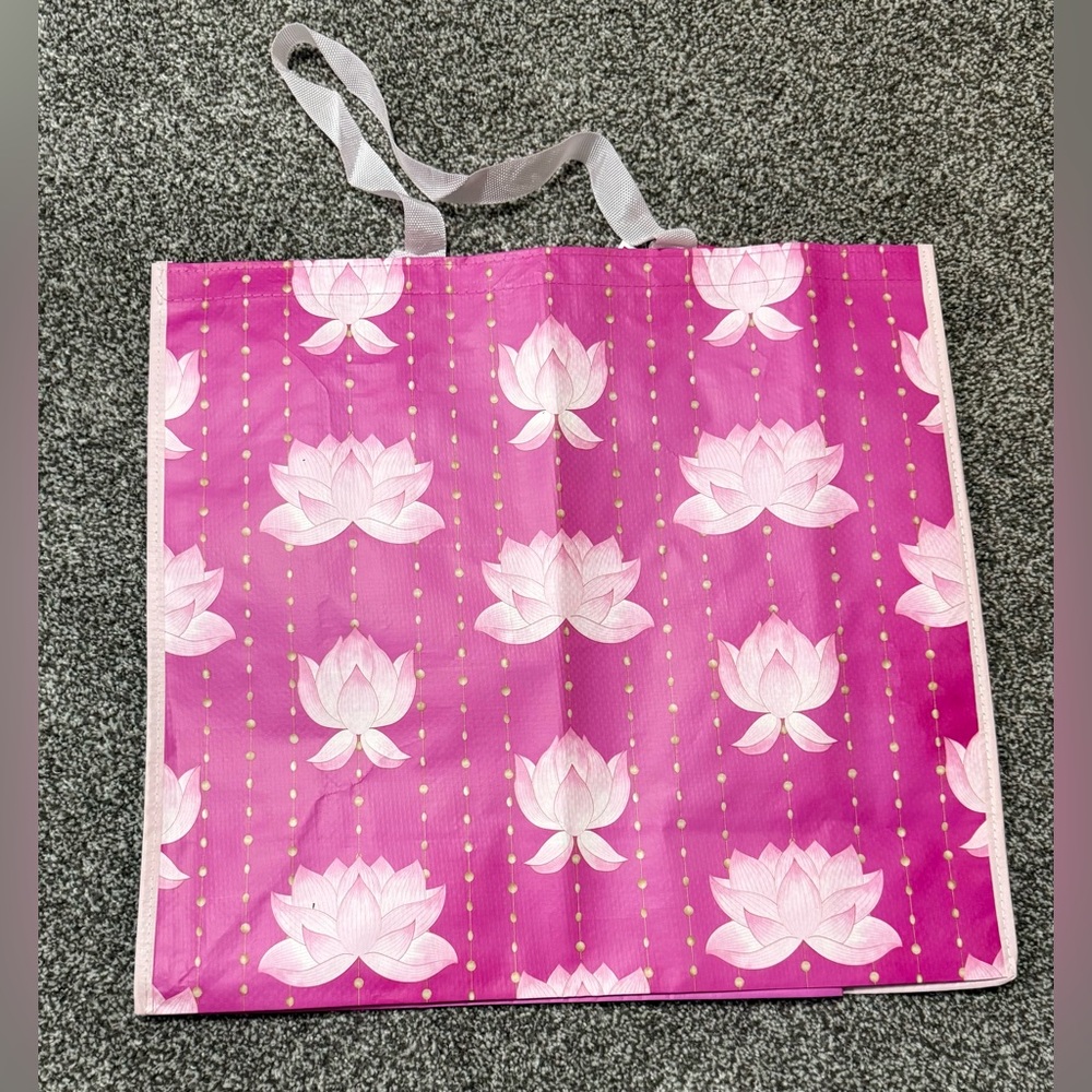 TJMax Reusable Pink Lotus Tote Bag 100% Recycled Material ~ NEW